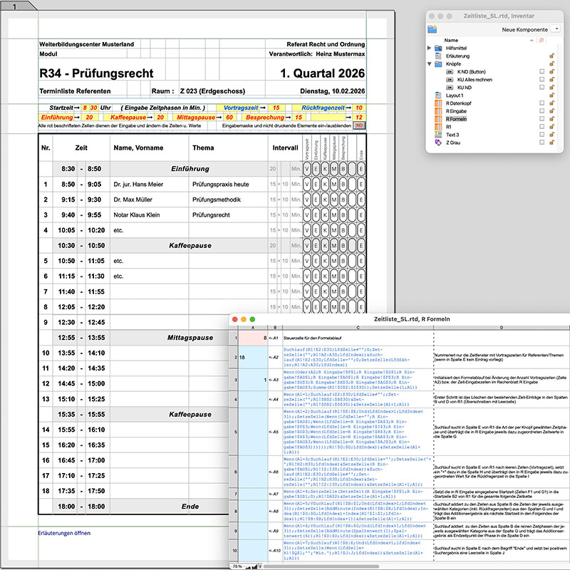 Voll automatisierte Zeitfolge-Tabelle mit "Knopf-Funktionen" 2026